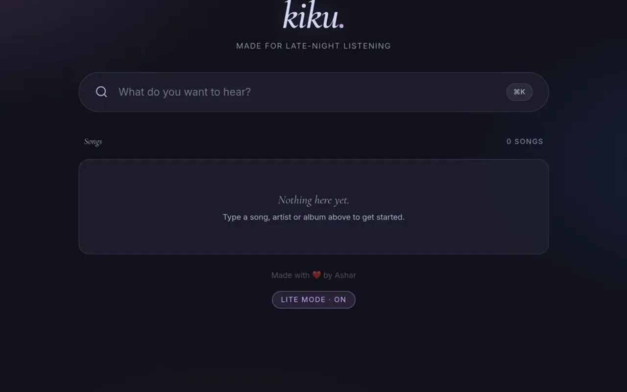 Kiku — late-night browser music player interface